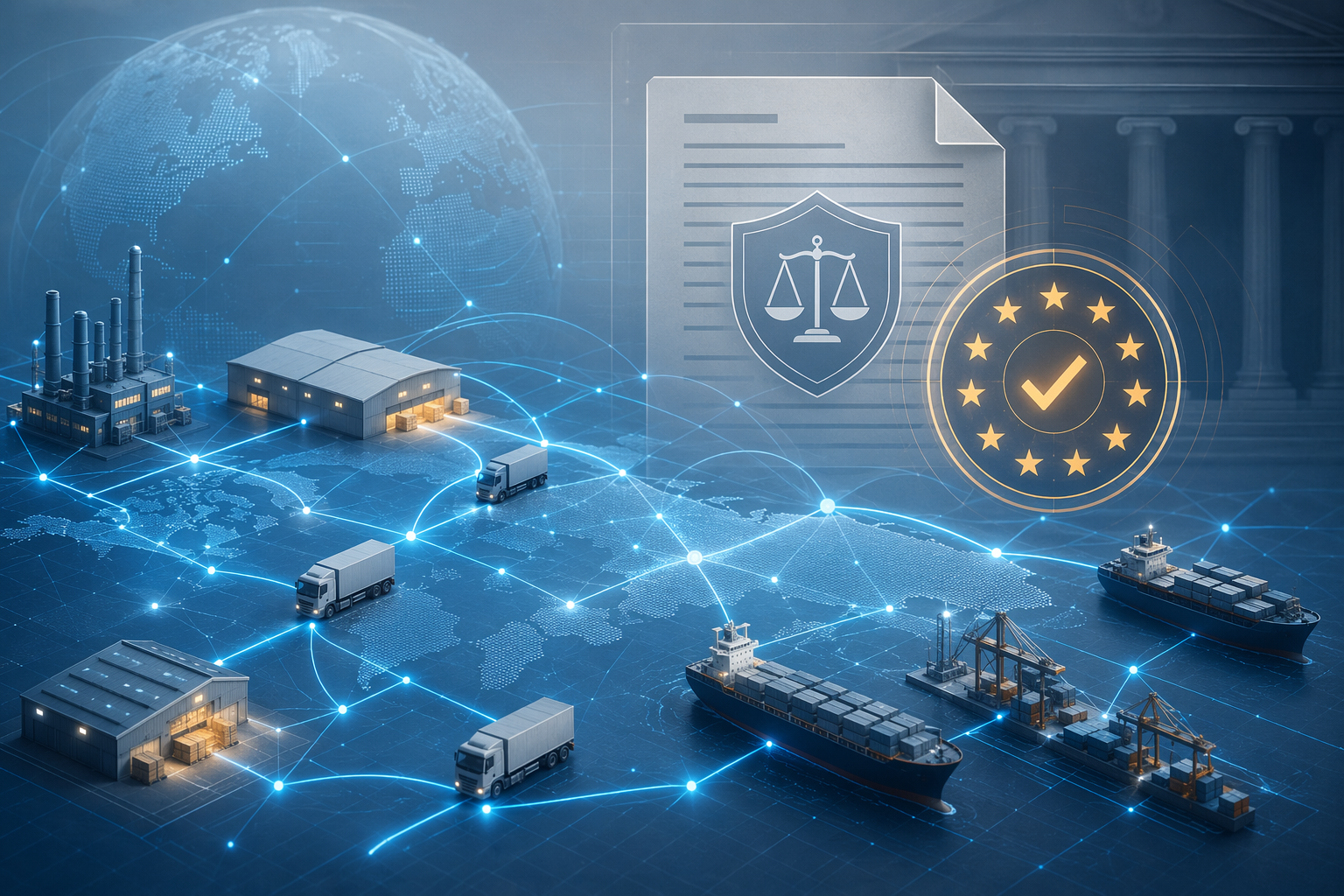 Supply chain network connected by data streams under a compliance overlay