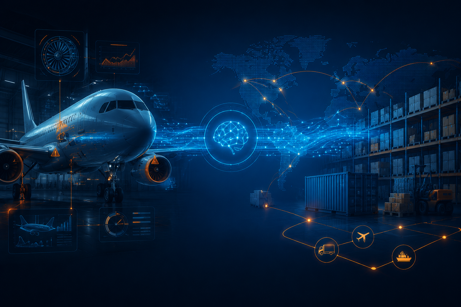 Aircraft maintenance alerts connected to warehouse and logistics workflows