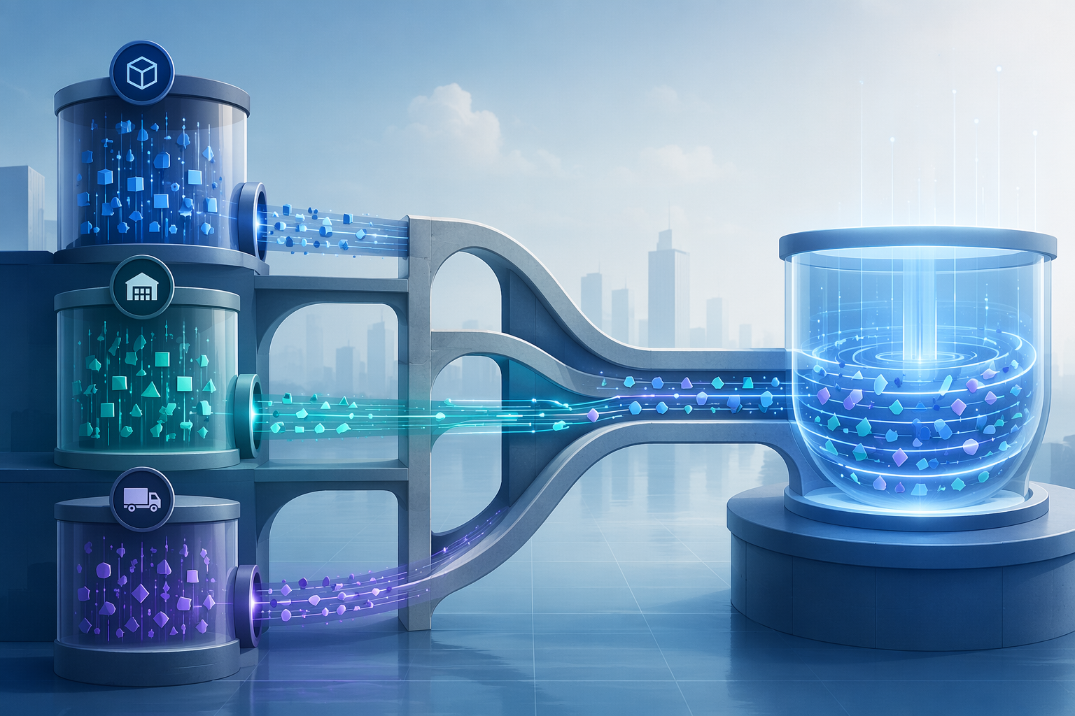 ERP, WMS, and TMS data silos connected into a unified supply chain data foundation