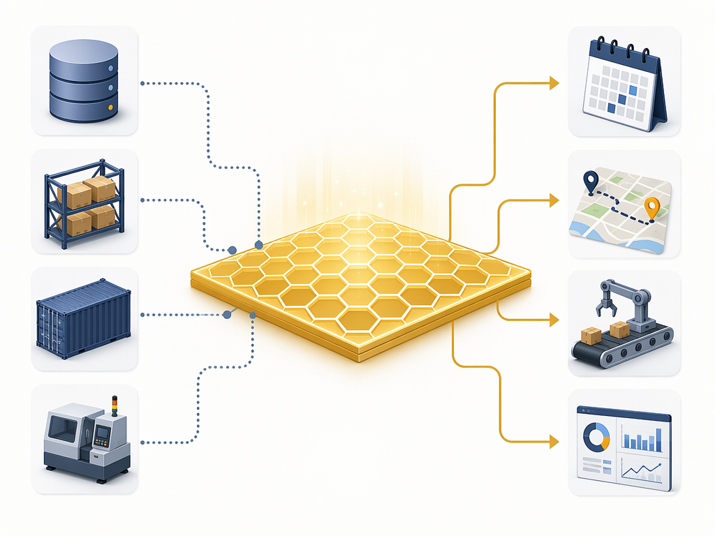 Operational data sources flowing into a platform layer and supply chain applications