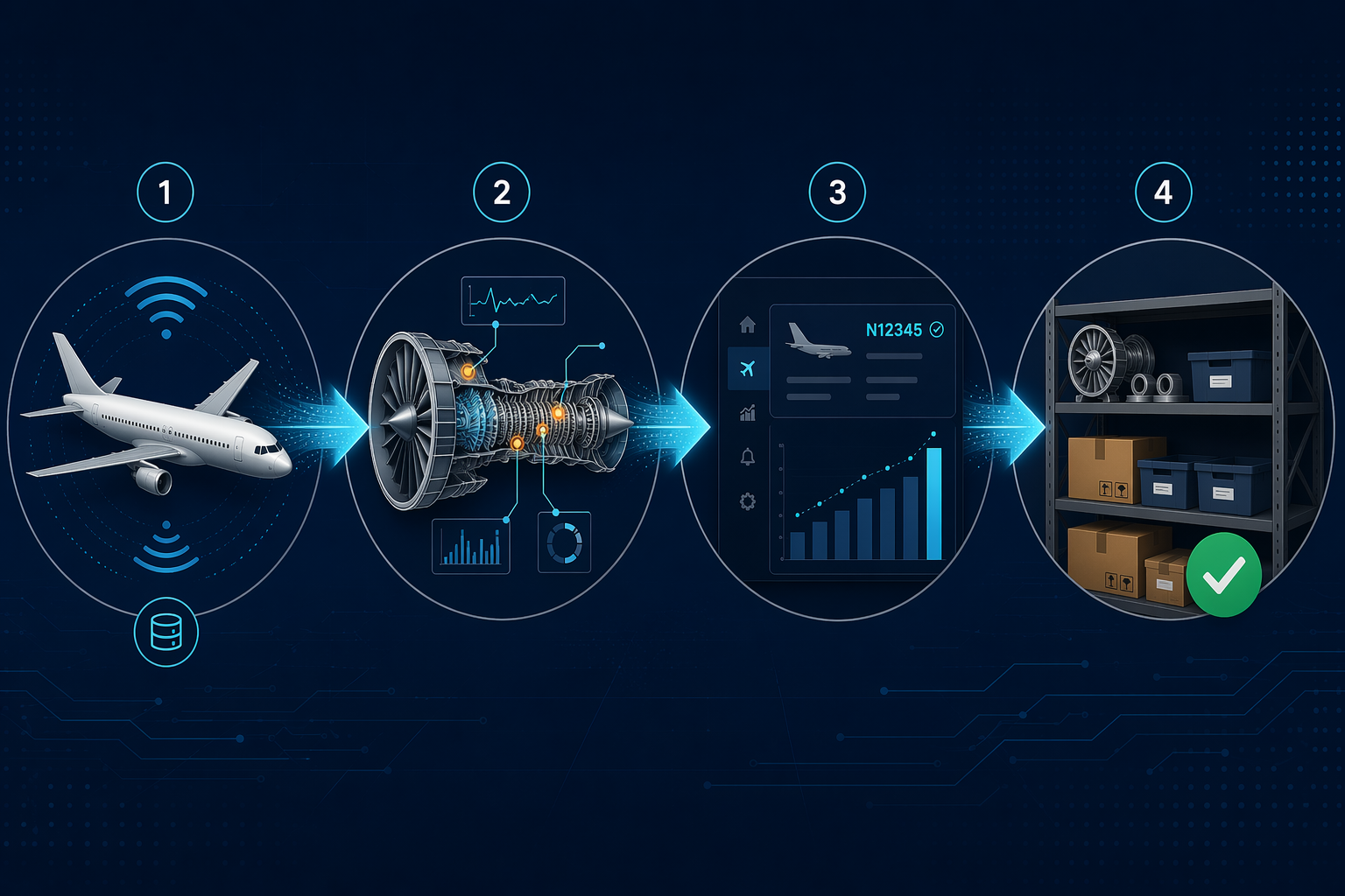 Four-stage workflow from aircraft sensors and maintenance data to optimized inventory and procurement