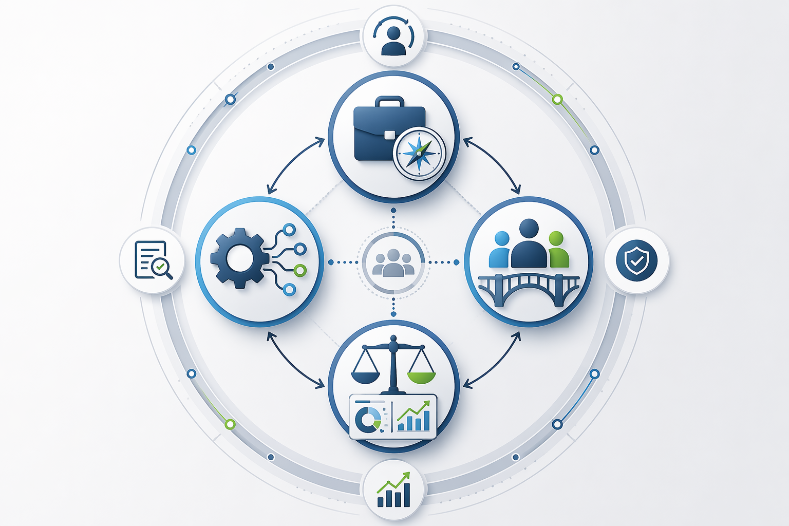 Four-role supply chain AI governance framework linking business ownership, technology enablement, change leadership, and value tracking