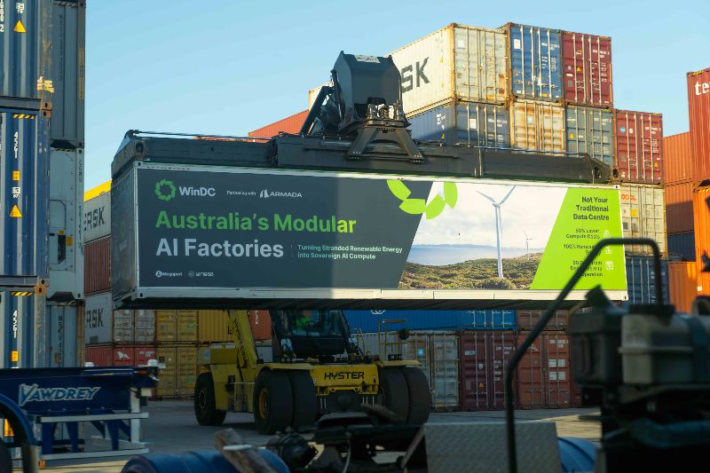Modular AI data centre unit deployed at a renewable energy site in Australia