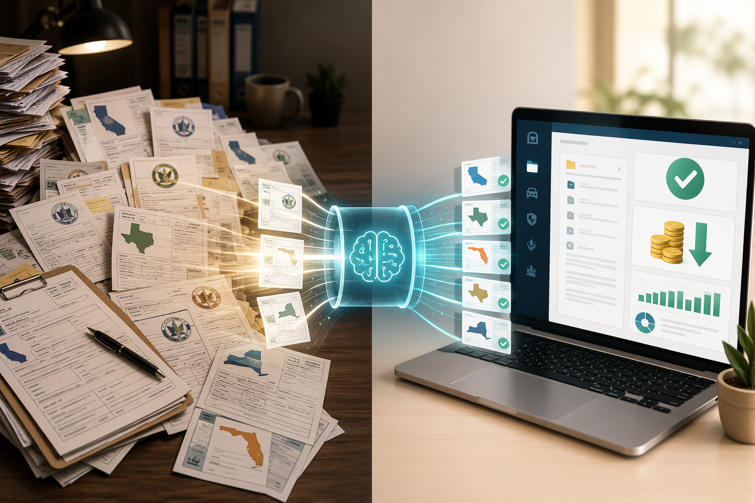 Chaotic fleet registration paperwork transformed into organized tax-ready records