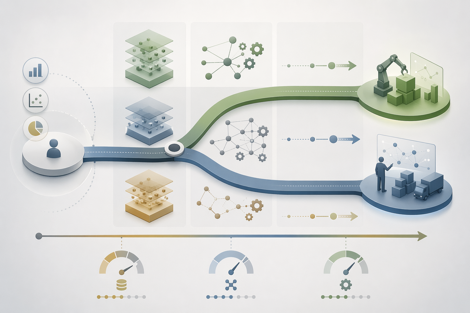 Decision framework showing planning-led and operations-led paths for AI supply chain investment sequencing