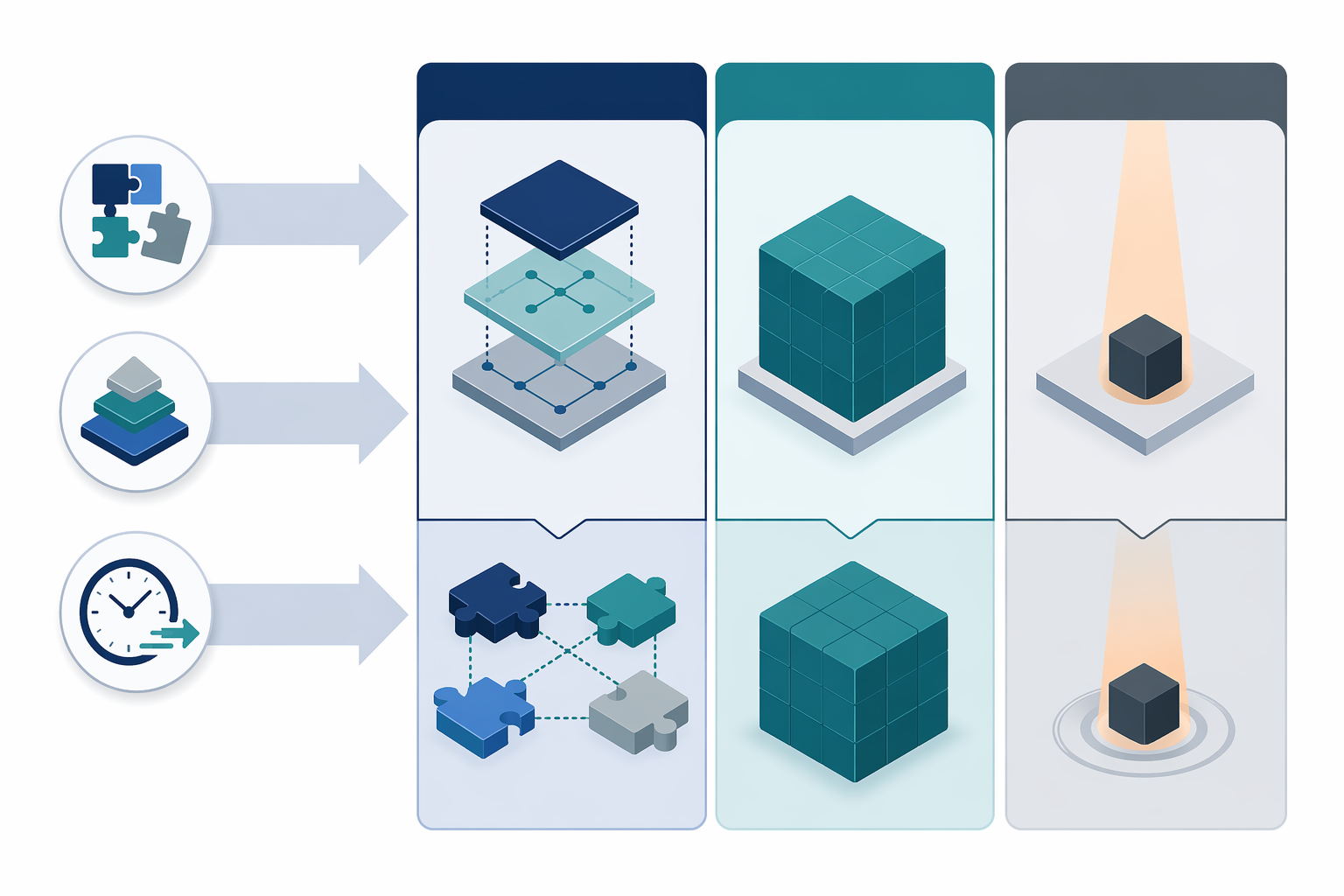 Decision framework comparing orchestration layer, full S2P suite, and specialist tool using stack modularity, category complexity, and deployment speed