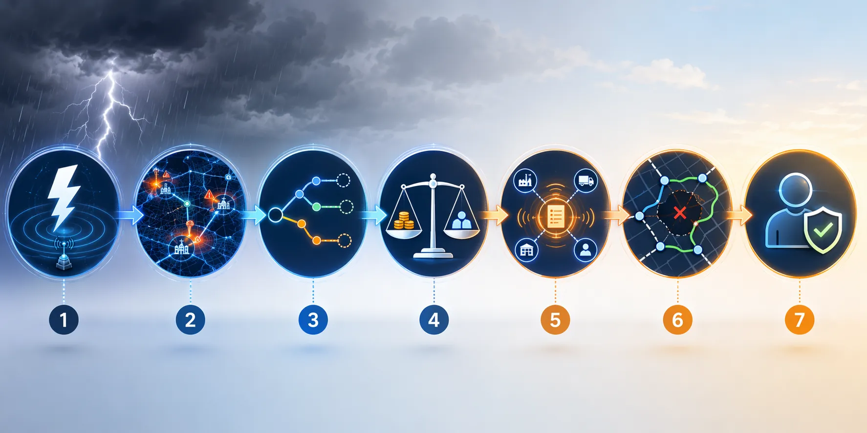 Seven-stage workflow for AI-powered storm outage recovery from detection to human approval