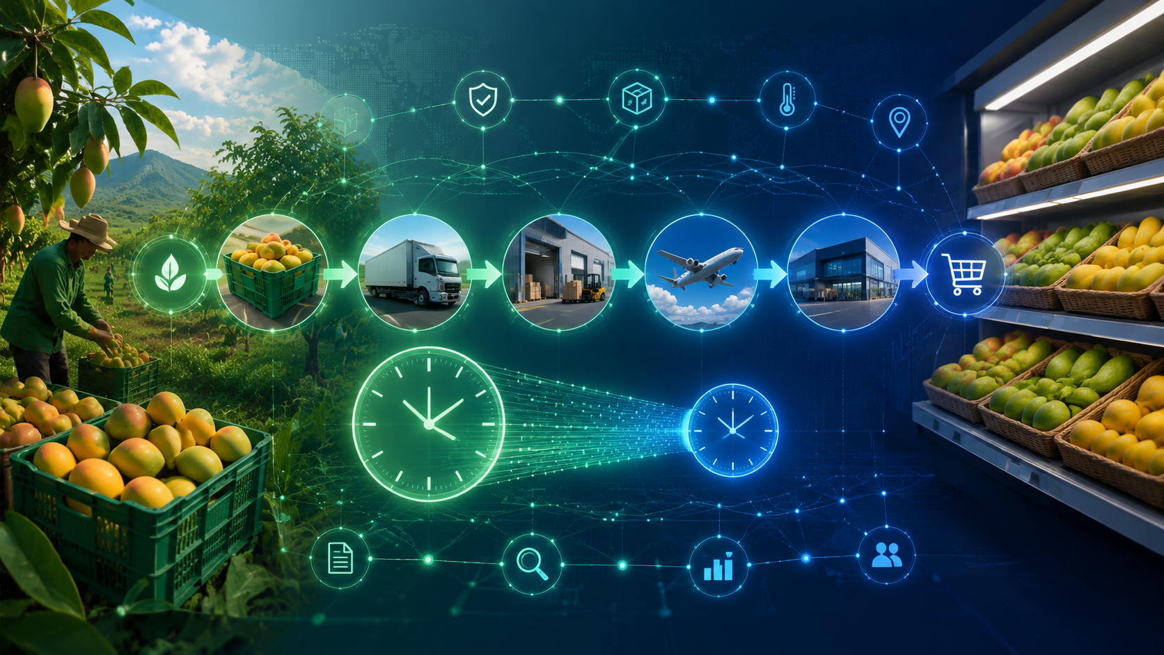 Mango provenance tracking from farm to store with data nodes and a clock compressing from seven days to 2.2 seconds