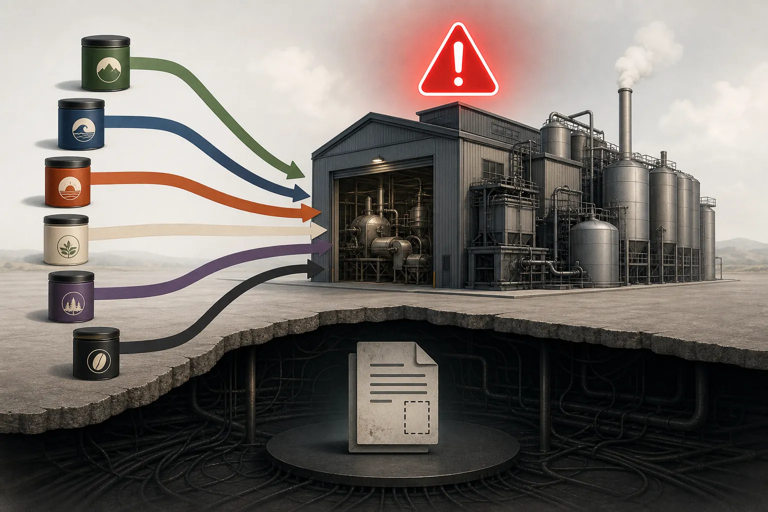 Multiple coffee brands converging into one co-manufacturing facility with a hidden unfiled compliance layer