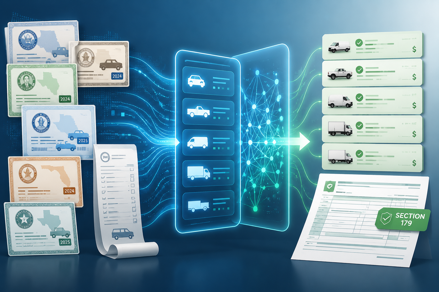Multi-state registration documents standardized into expense records with Section 179 context