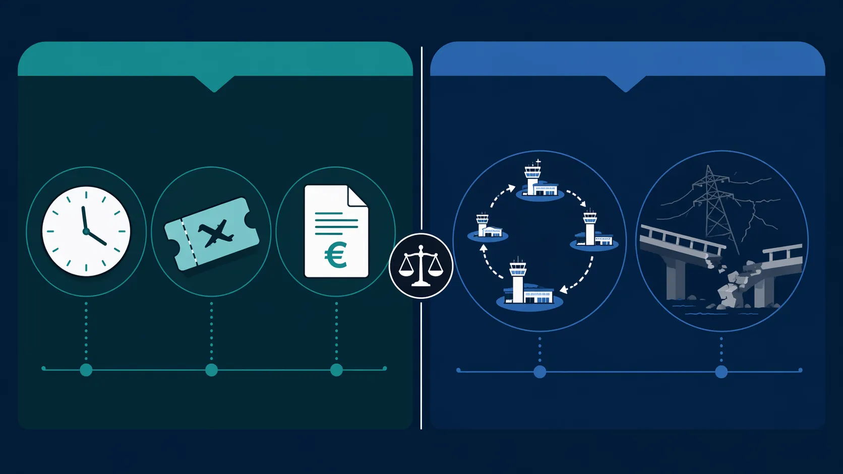 Two-sided cost allocation framework separating delay, rebooking, and compensation costs from cascading network and infrastructure damage costs