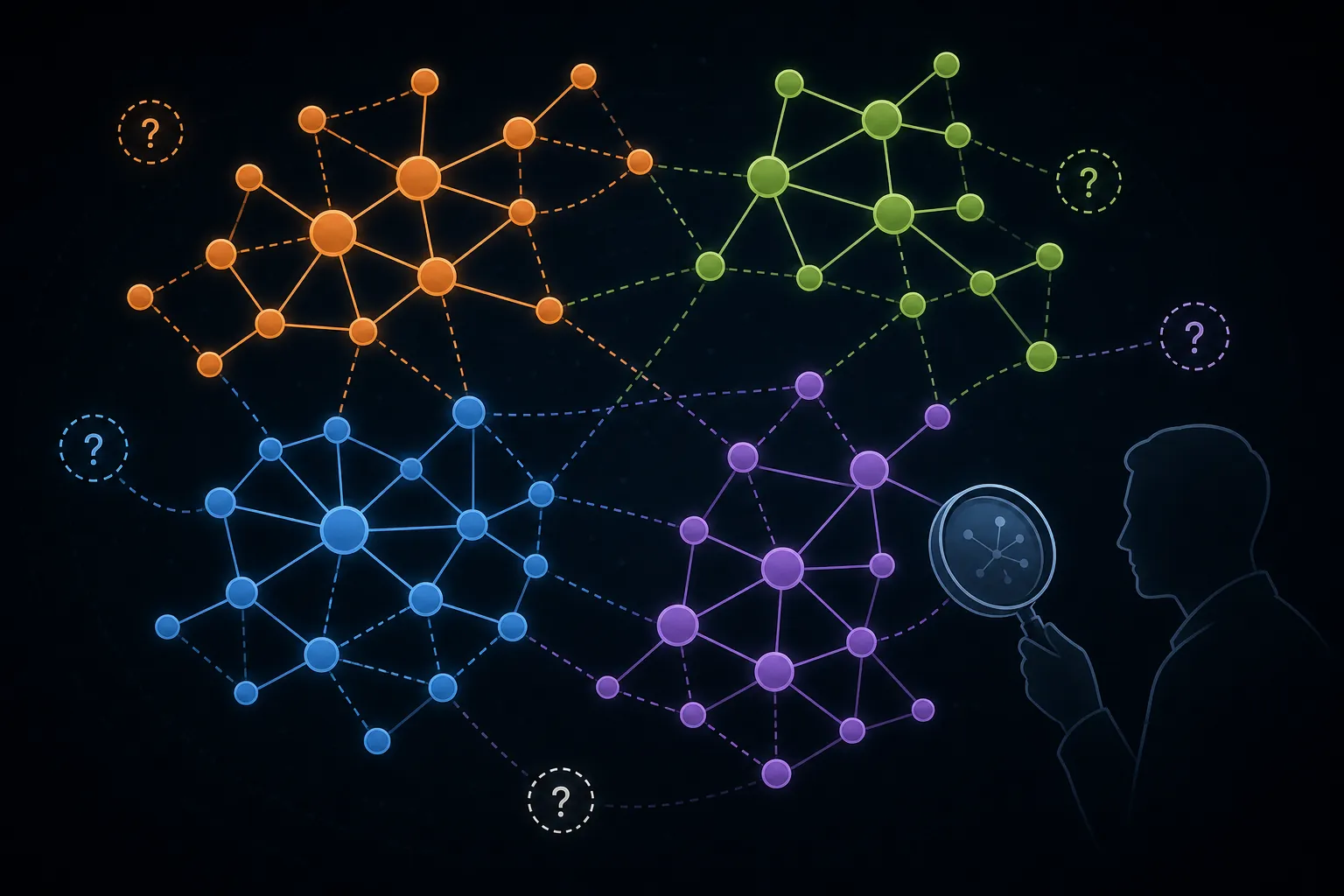 Network graph with confirmed, inferred, and unknown links across enrichment, critical minerals, AI chips, and energy infrastructure