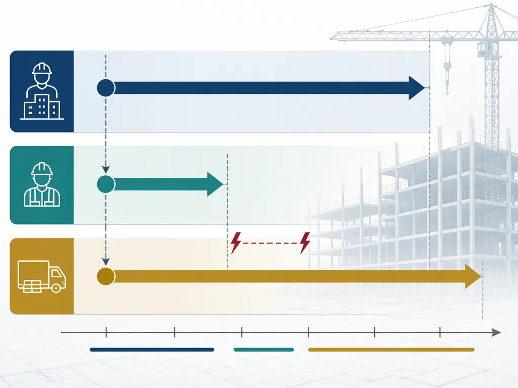 Flow diagram showing owner, contractor, and supplier payment timing misaligned across the construction payment chain