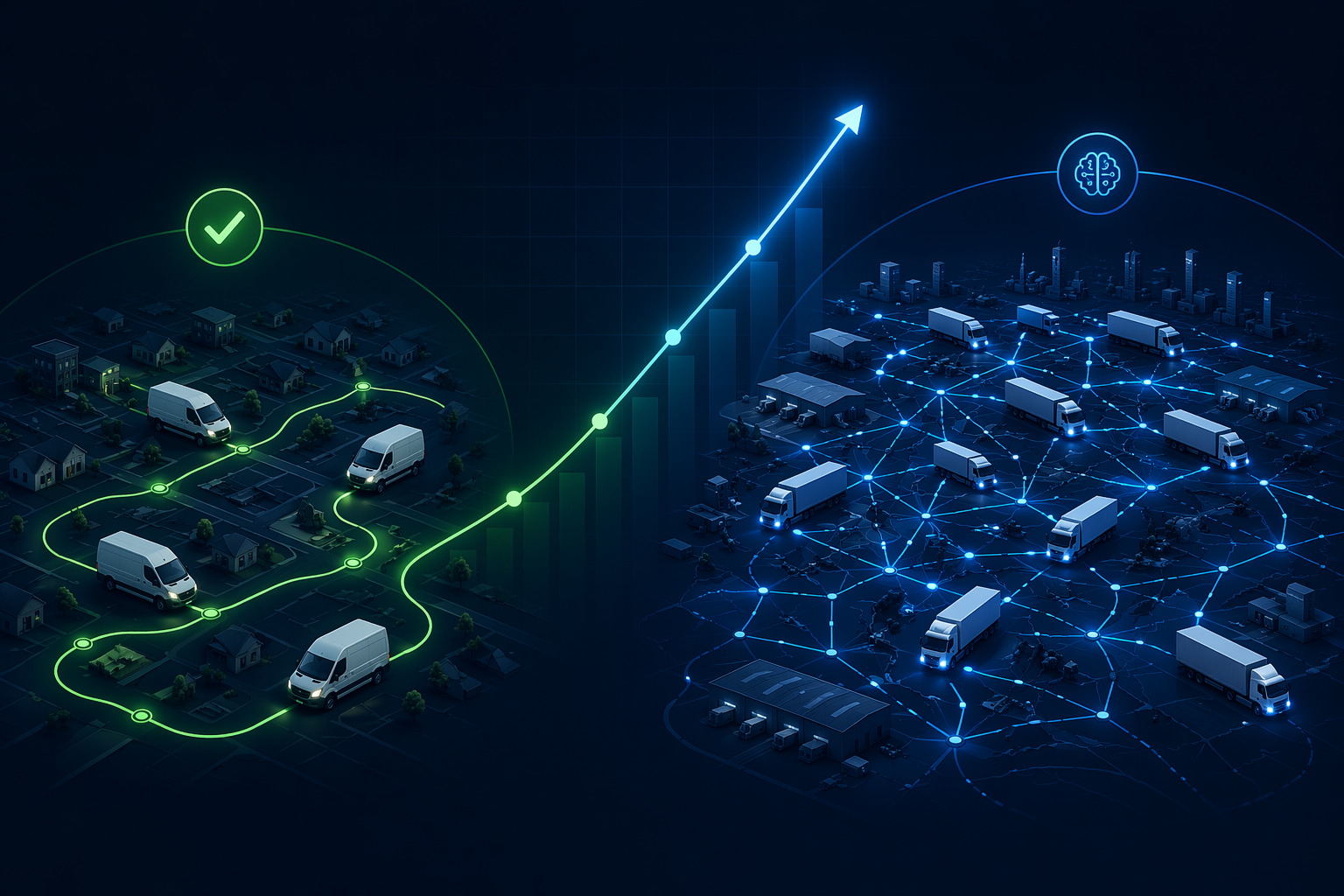 AI route planning ROI comparison between a small delivery fleet and a large enterprise truck network