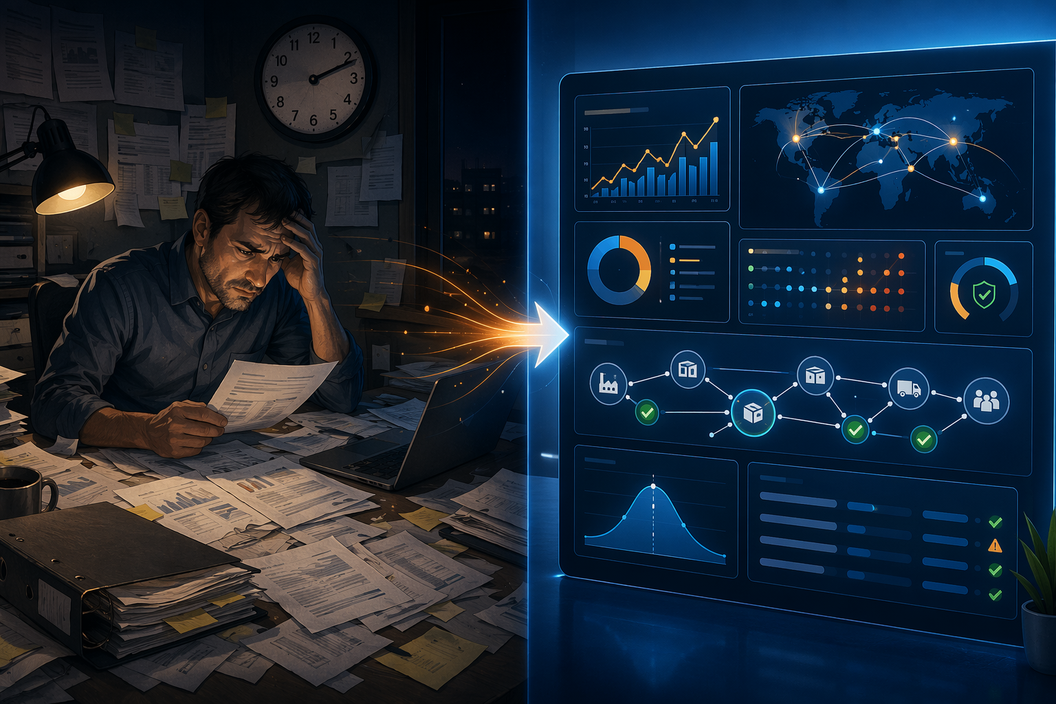 Quality manager comparing manual recall work with an AI-powered recall management dashboard