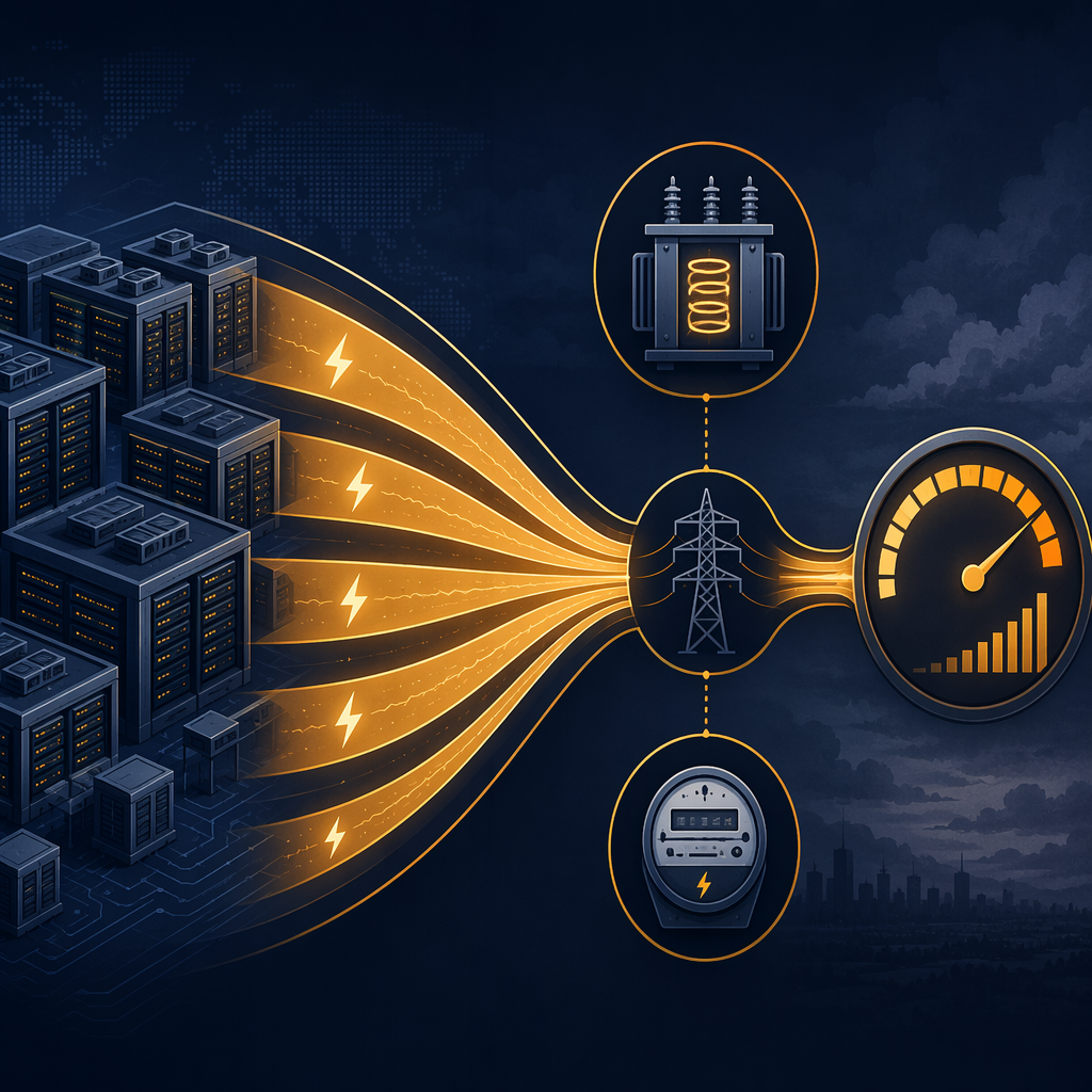 AI data center electricity demand narrowing into transformer and grid interconnection bottlenecks
