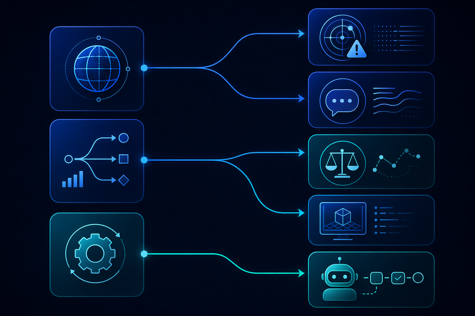 Framework diagram connecting visibility, planning, and execution bottlenecks to predictive AI, generative AI, prescriptive AI, digital twins, and AI agents