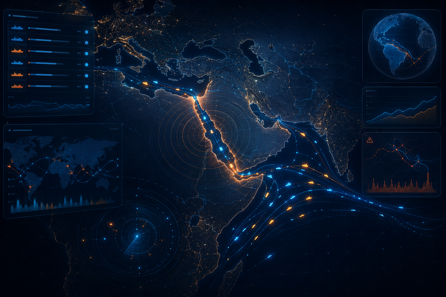 Digital vessel tracking map centered on the Red Sea and Suez Canal region