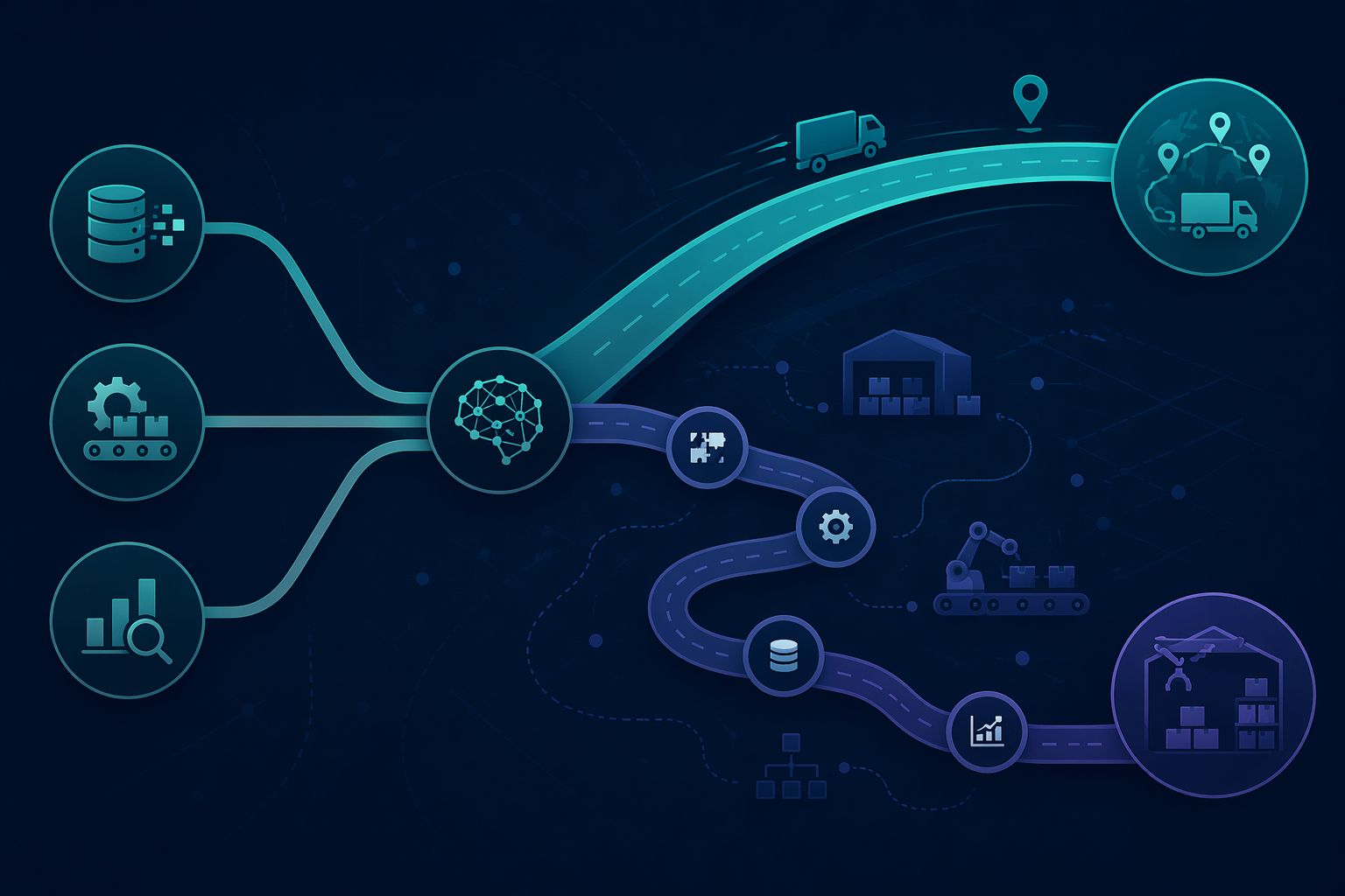 Decision roadmap showing data readiness, operational repeatability, and payback clarity leading to transport AI or staged warehouse and orchestration AI paths