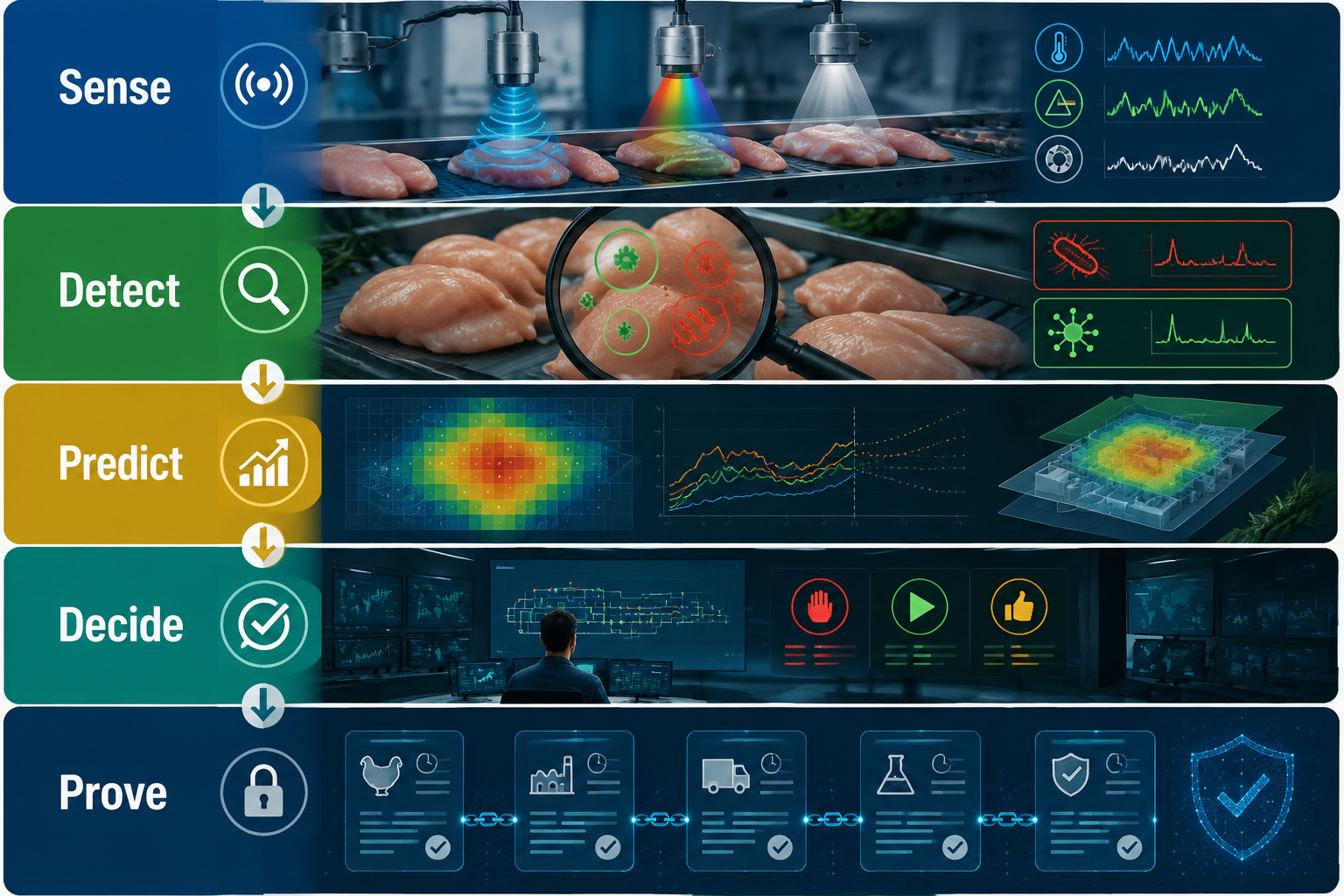 Five-layer food traceability flow from sensing to proof