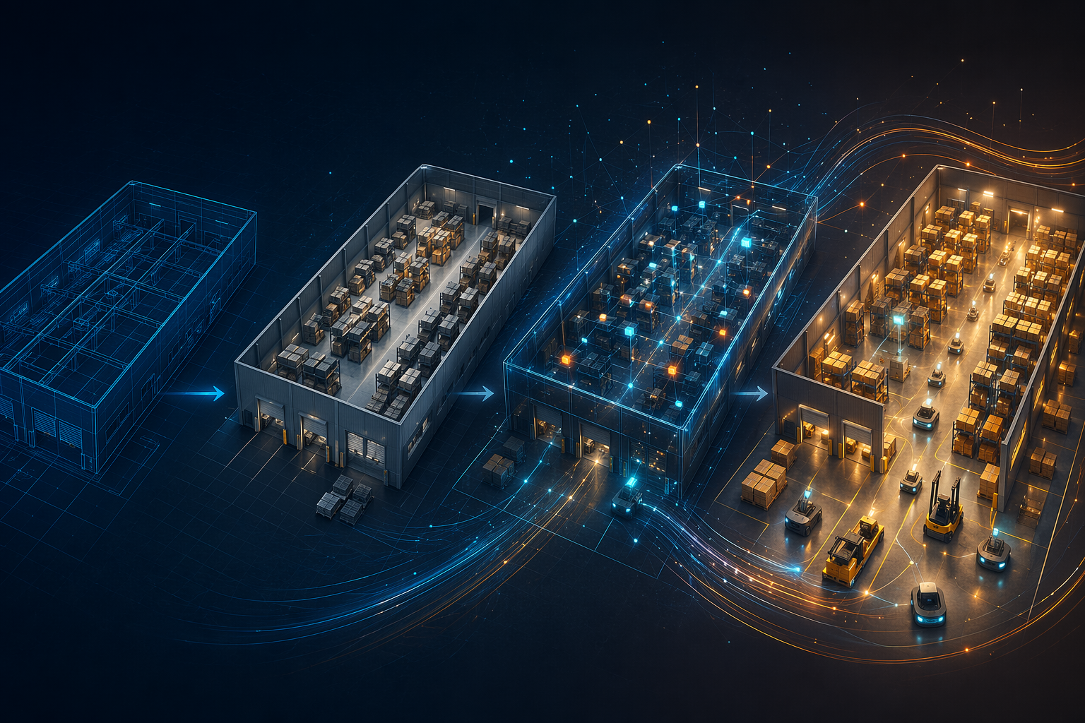 Progression from a static warehouse CAD model to a real-time autonomous warehouse digital twin