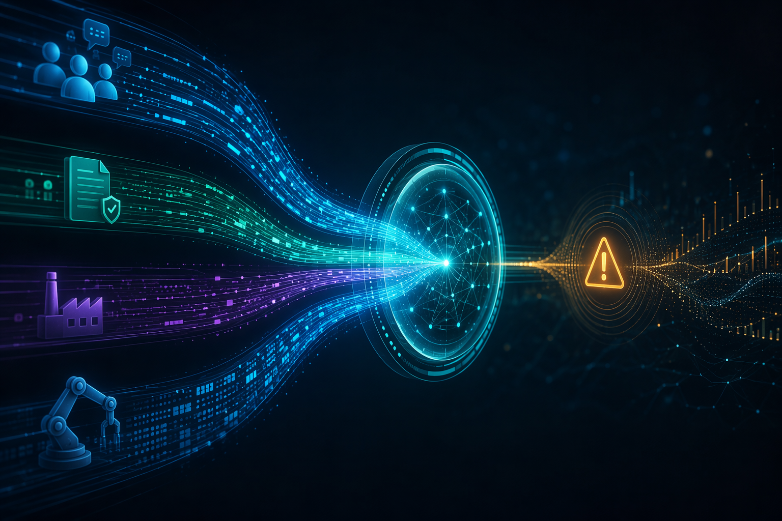 Multiple data streams converging into a central early warning analysis hub