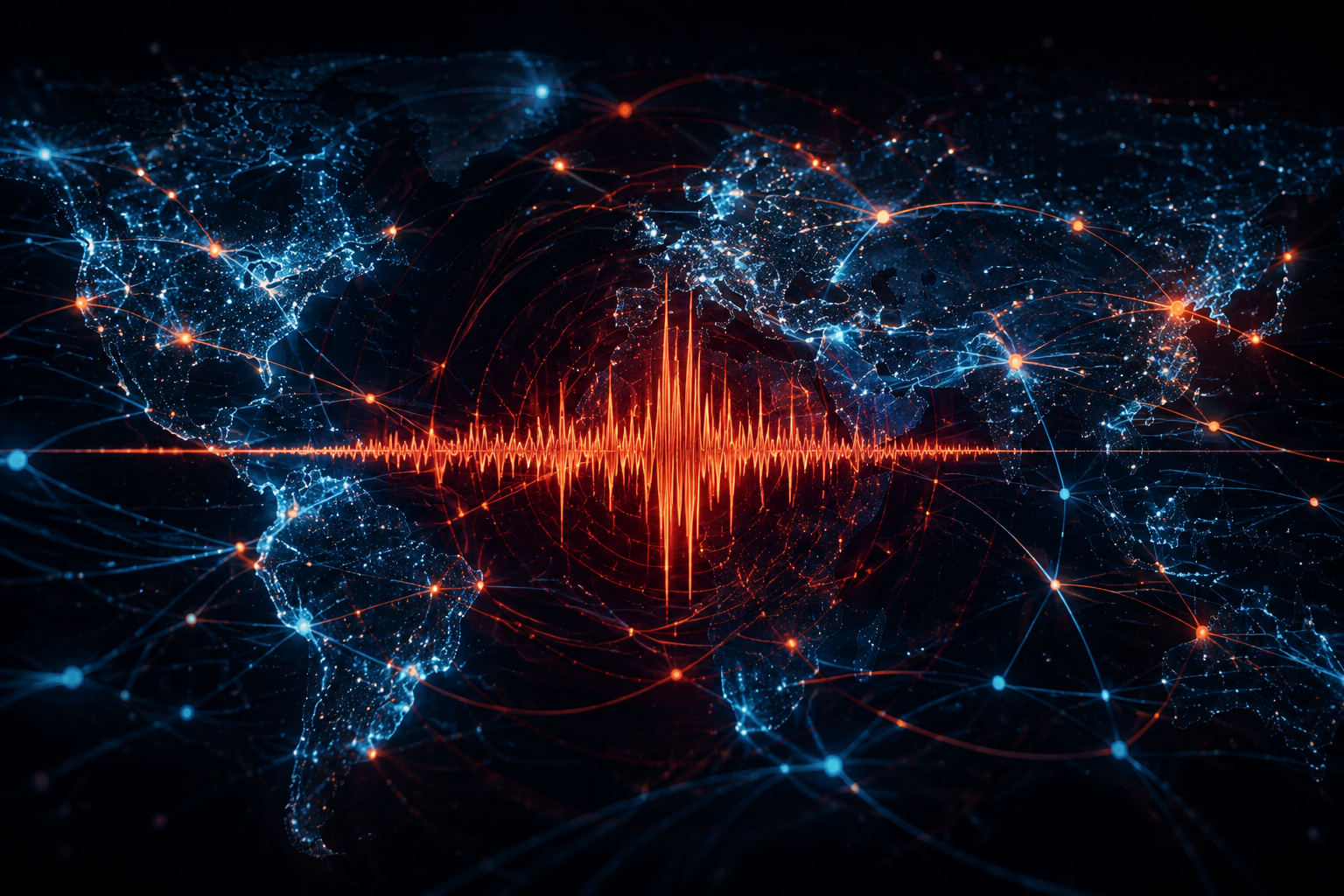 Digital supply chain network converging toward a seismic waveform