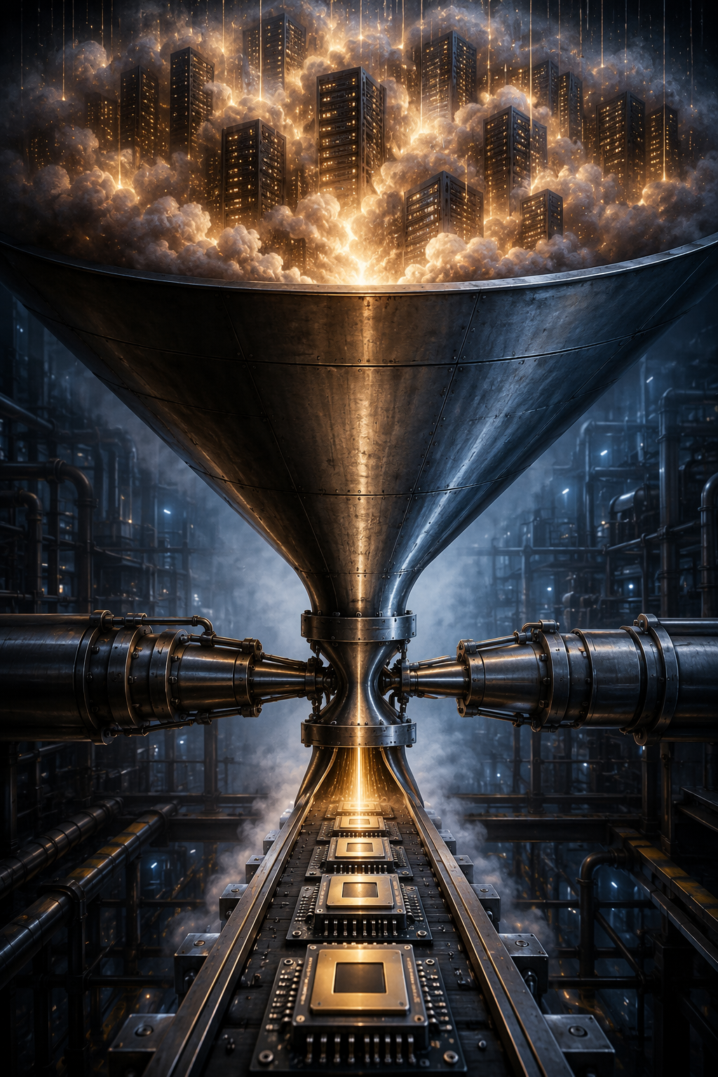 A wide demand funnel narrowing into a constrained supply pipeline