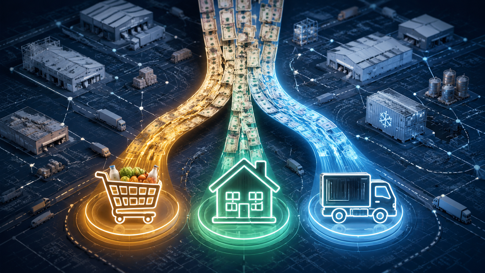 Currency notes split into grocery, housing, and transportation supply chain channels