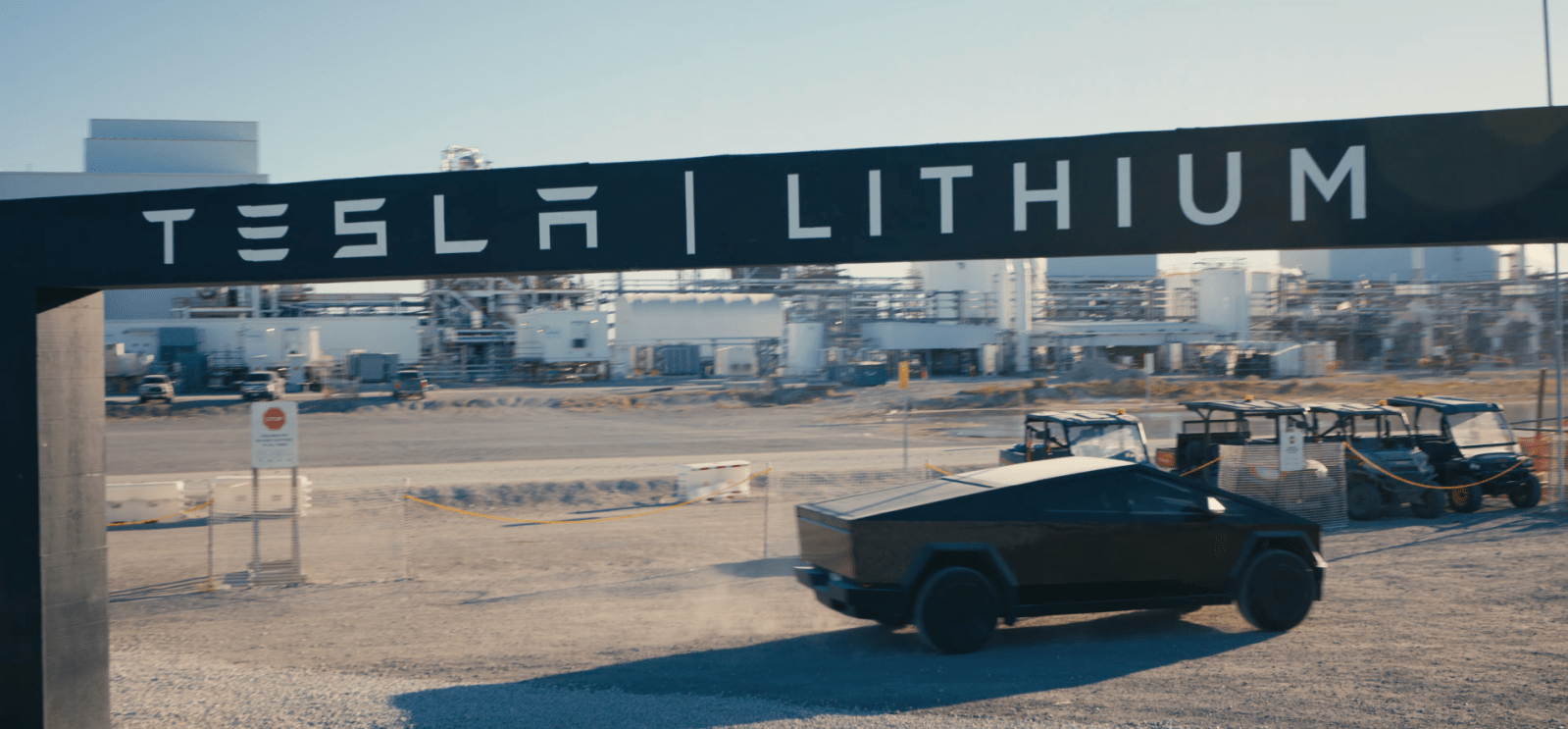 Tesla lithium refinery facility in Corpus Christi, Texas with industrial processing structures and storage tanks