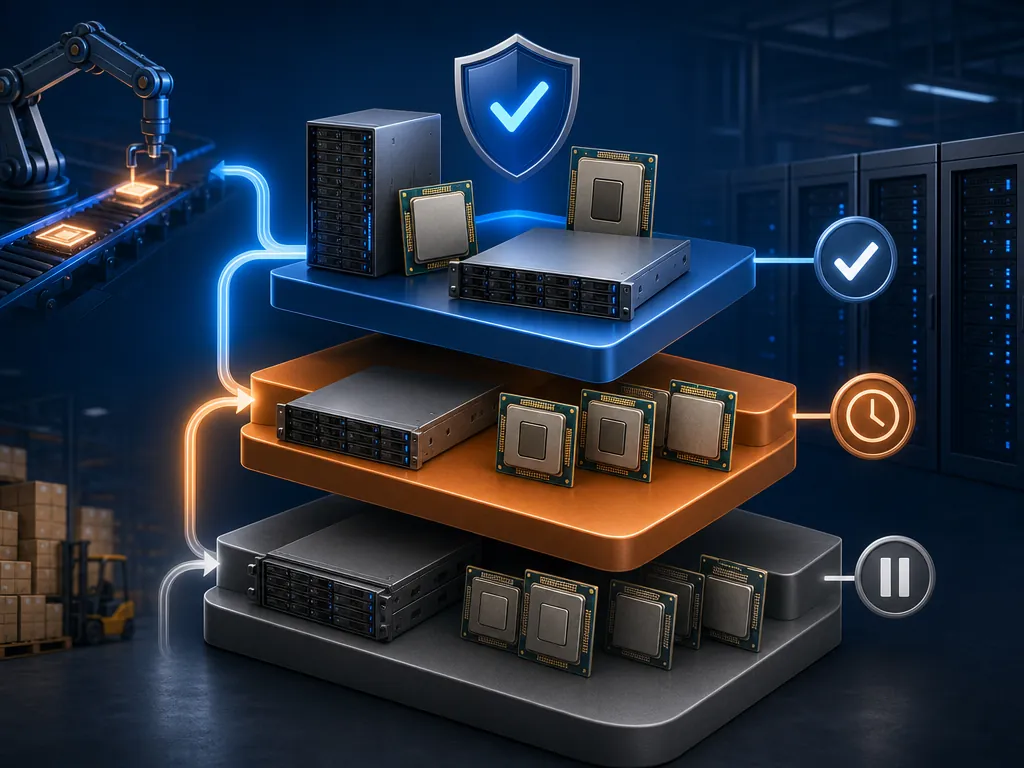 Tiered supply allocation hierarchy showing premium server components prioritized above delayed lower-tier components