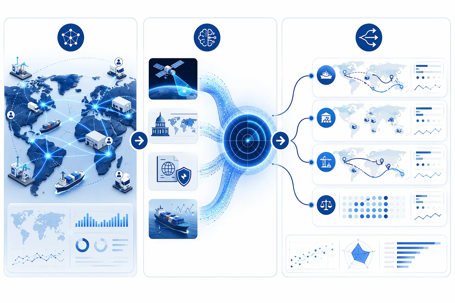 Diagram of a digital twin, risk sensing layer, and branching supply chain scenario paths