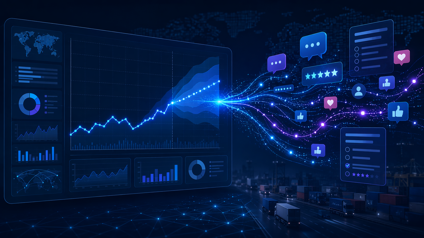 Consumer sentiment signals flowing into an AI demand forecasting dashboard