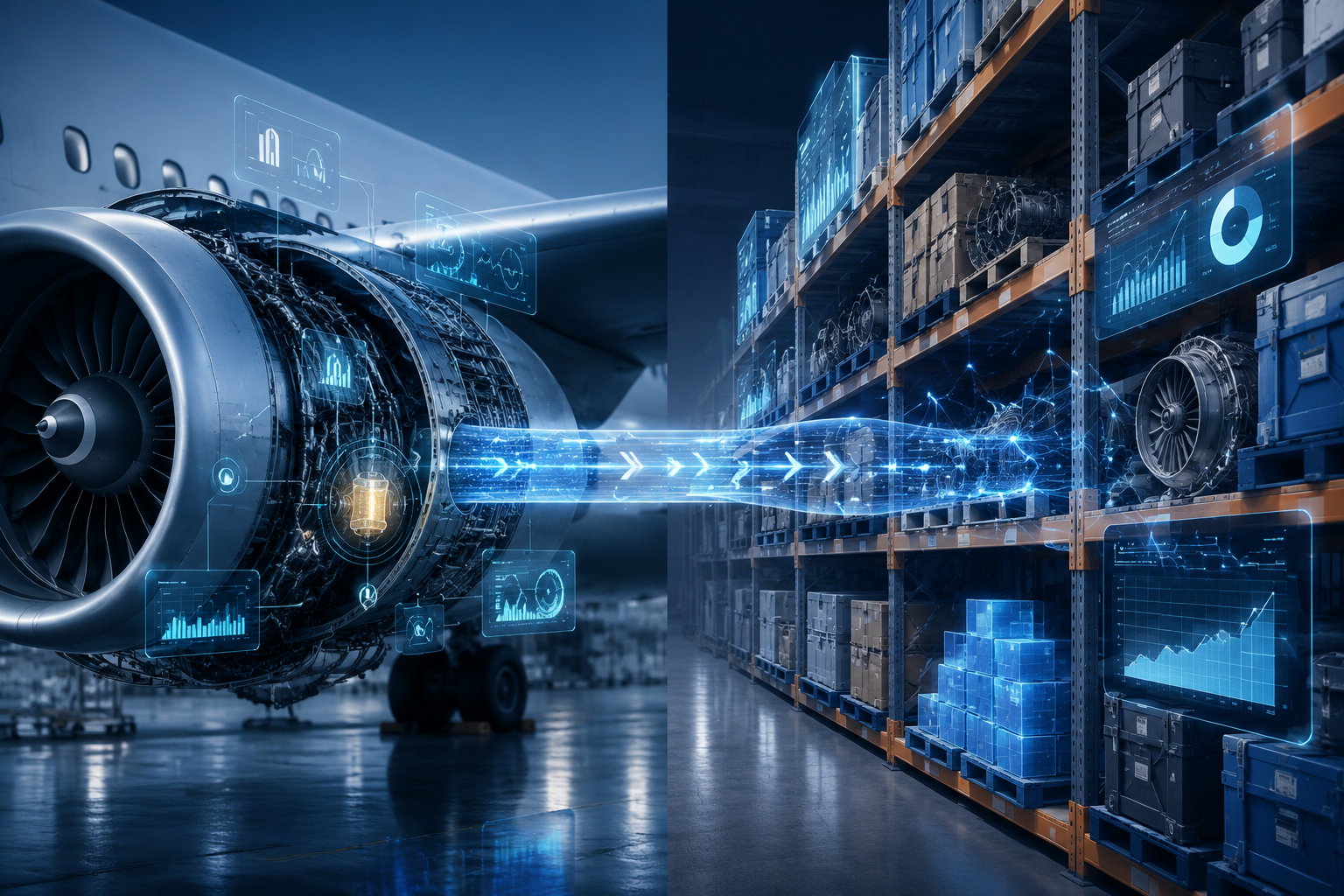 Aircraft engine prediction data connected to parts inventory intelligence