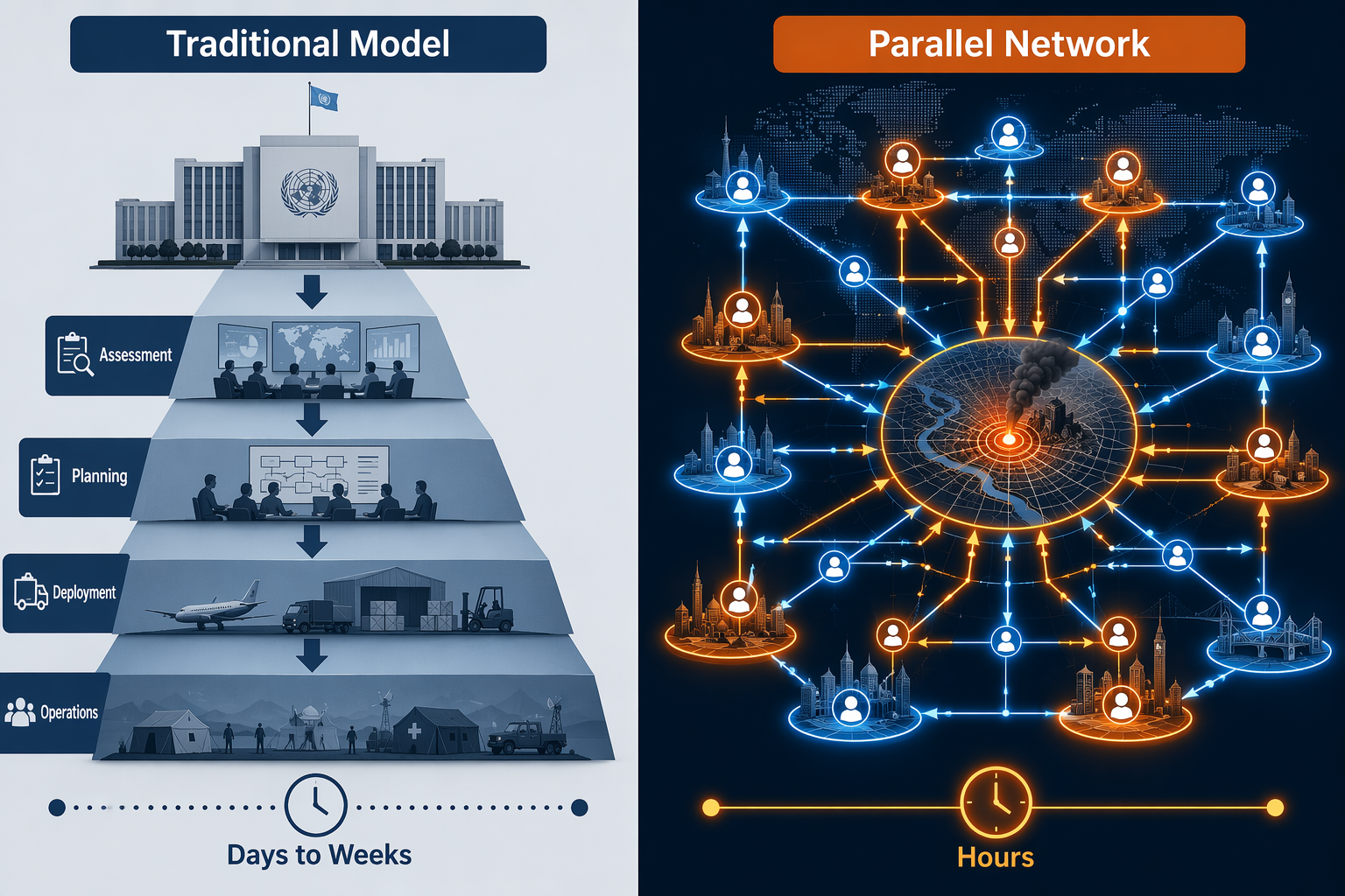 Comparison of top-down humanitarian logistics timelines and rapid distributed citizen data coordination