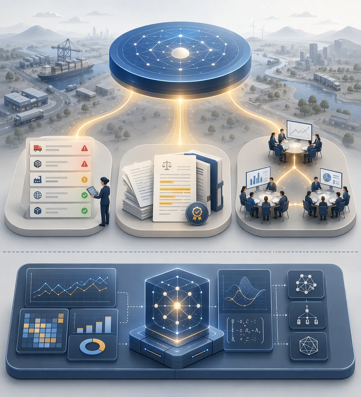 Semantic coordination layer above exception triage, document review, and S&OP reconciliation, separated from numerical planning systems