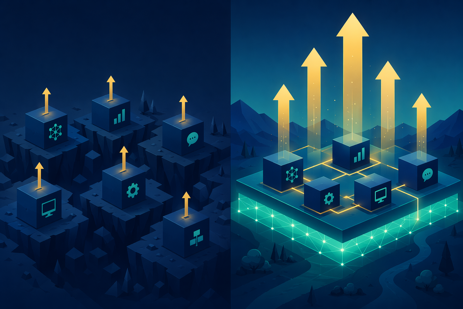 Comparison of isolated AI project investment and a shared-infrastructure portfolio approach