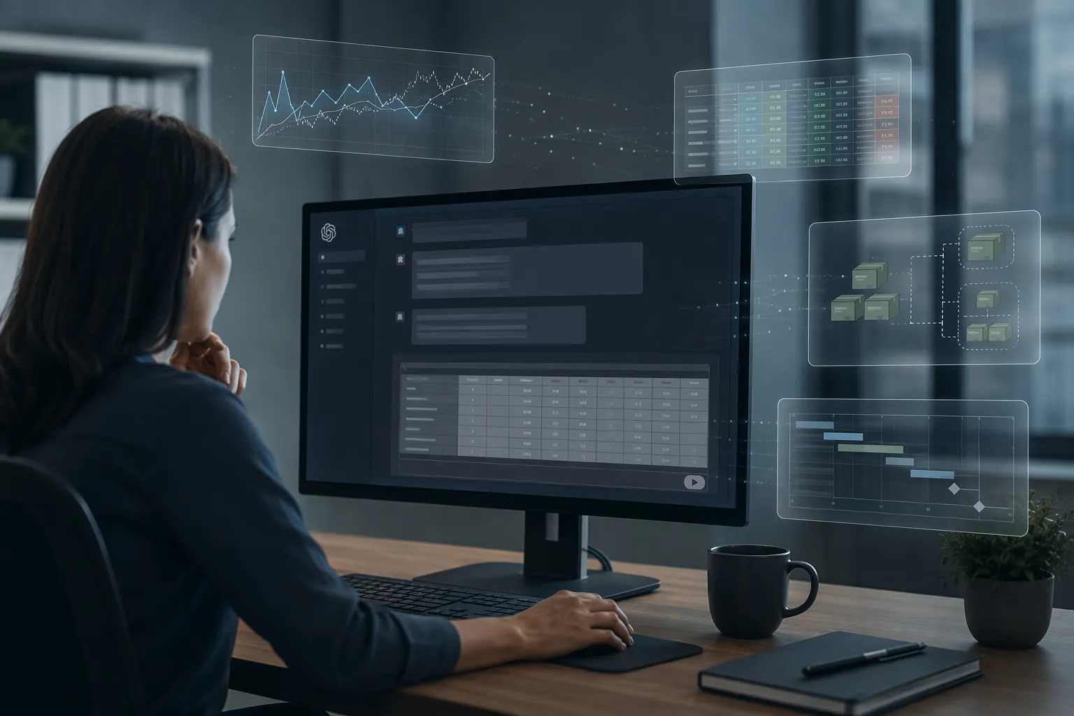 Supply chain planner using a ChatGPT interface while demand forecast, unit cost, inventory buffer, and sourcing lead-time data appears to leak outward